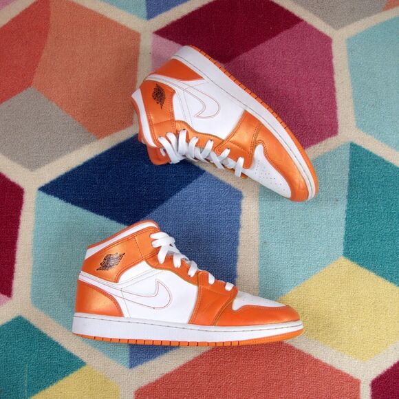Nike Air Jordan 1 Mid Top Metallic Orange DM4228-800 Sneakers Youth Size 7 - Picture 6 of 8